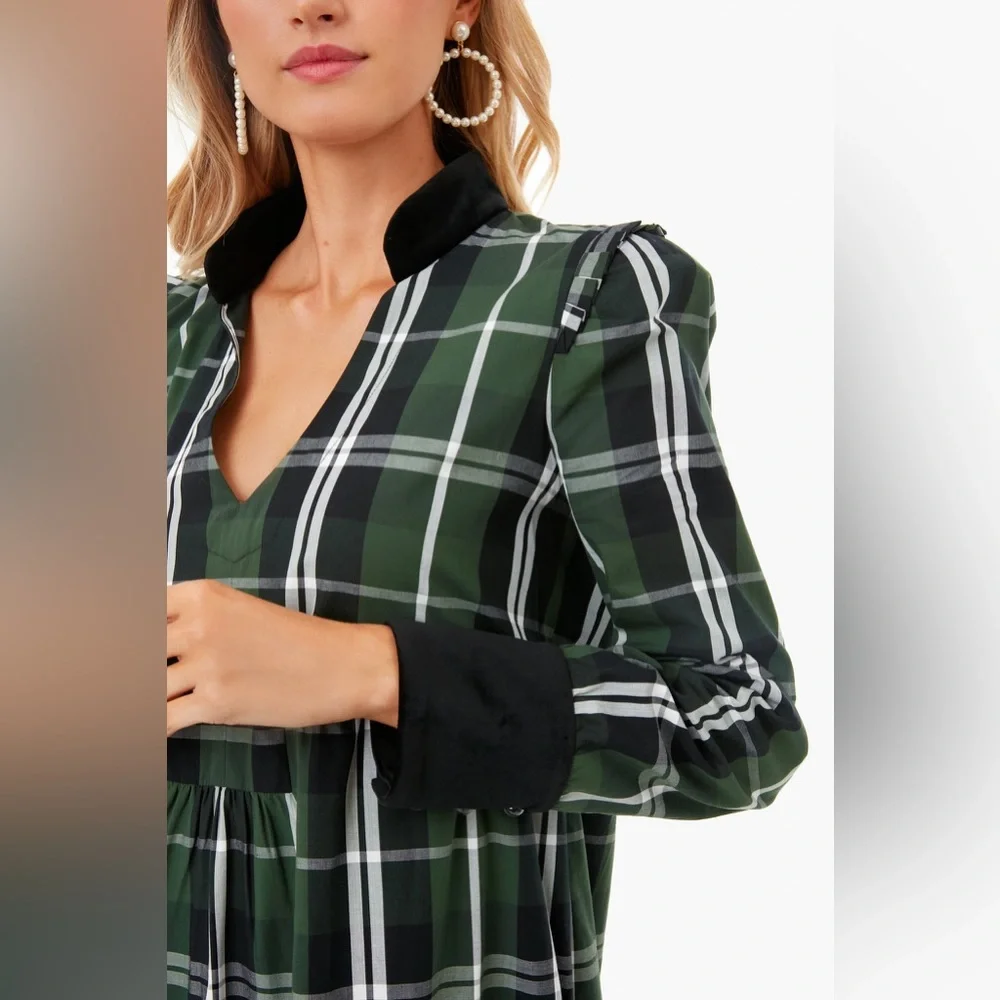 Elegant Green Plaid Dress - Picture 4 of 16
